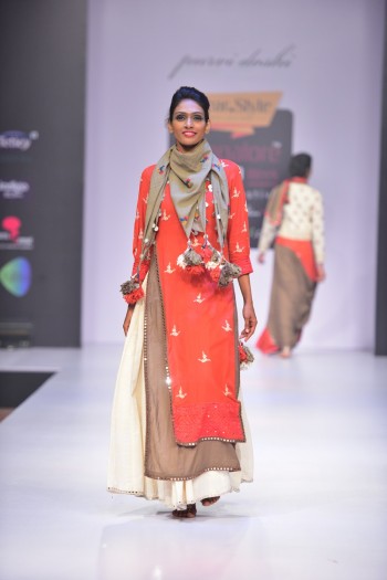 Red and brown Double layered mirror and thread embroidered Kurta