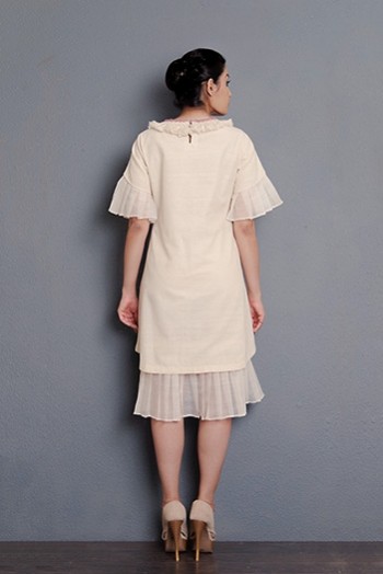 Off-white Handwoven hand embroidered layered dress