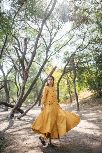 Yellow Khadi Dress and Cape