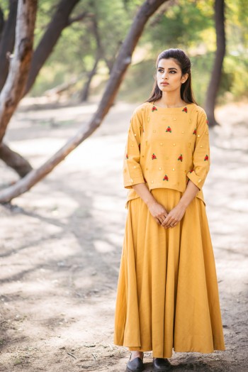 Yellow Khadi Dress and Cape