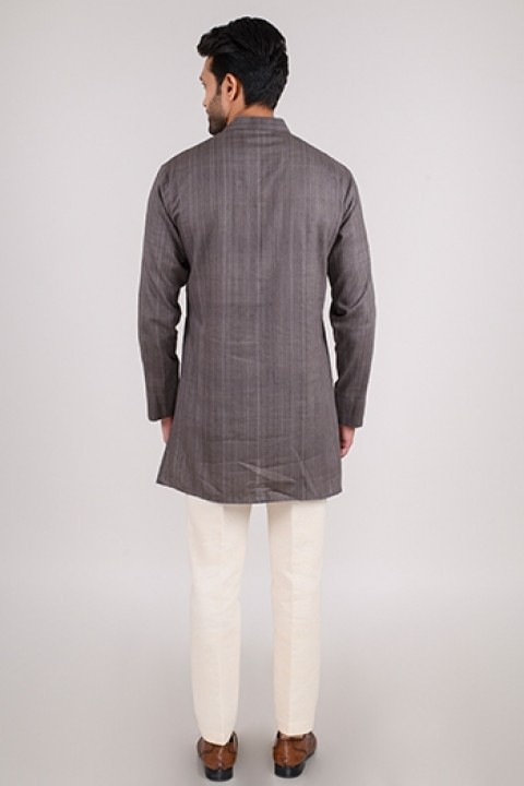 Grey short kurta with mirror embroidery