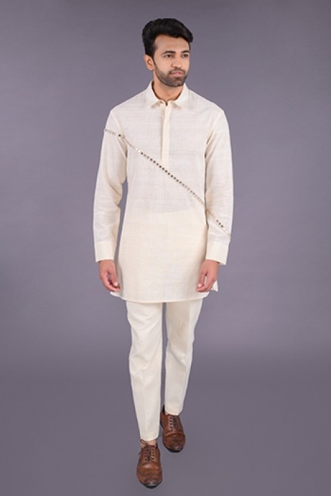 Off-white handwoven short kurta
