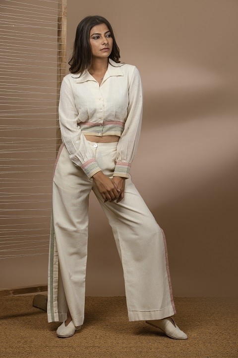 Kala cotton crop shirt with kala cotton pants with long slits 