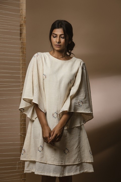 Kora kala cotton layered dress with circular sleeves
