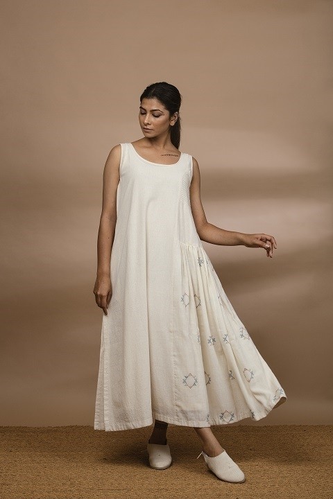 Asymmetrical kora kala cotton dress