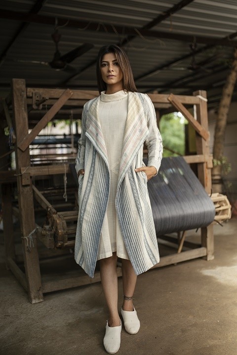 Kala Cotton turtle neck cross dress with hand woven jacket