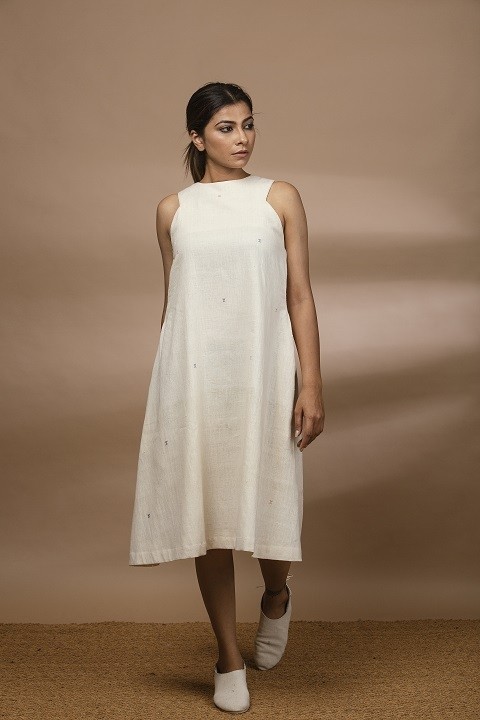 Kalacotton a-line dress with one side deep armhole