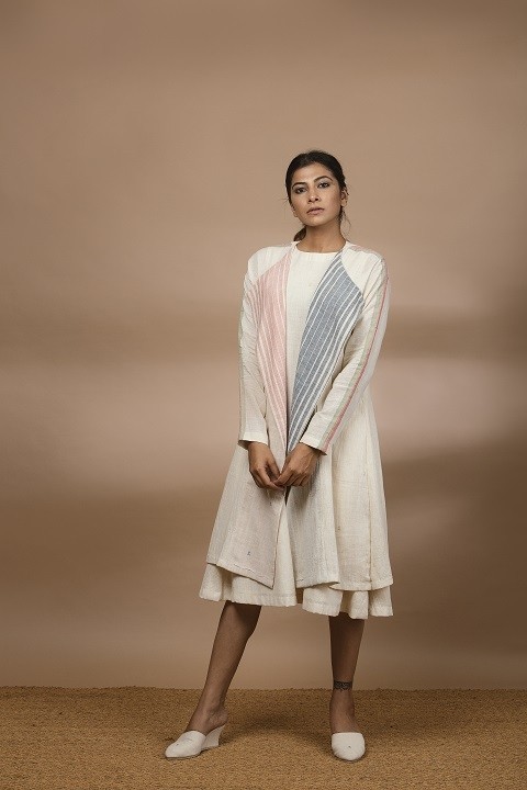 Kala cotton a-line slip dress with kala cotton inverted lapel jacket 