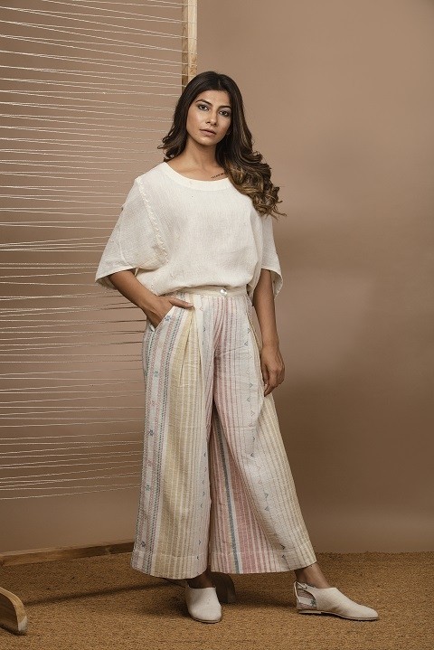 Kalacotton applique work Top with pleated pants