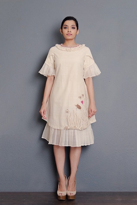 Off-white Handwoven hand embroidered layered dress