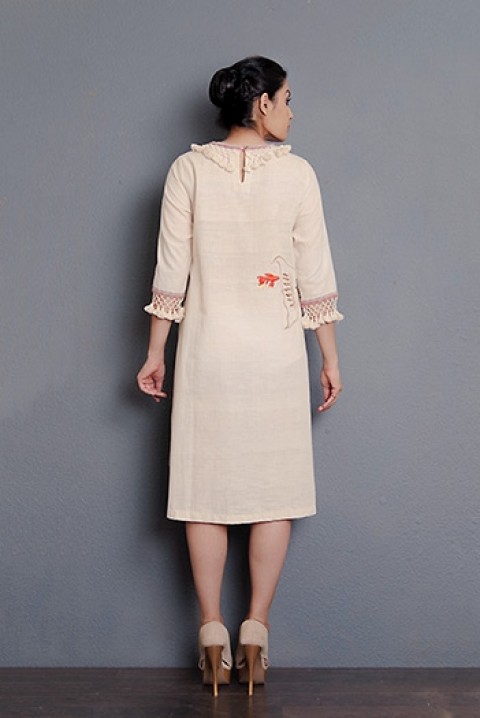 Off-white Handwoven hand embroidered A-line dress