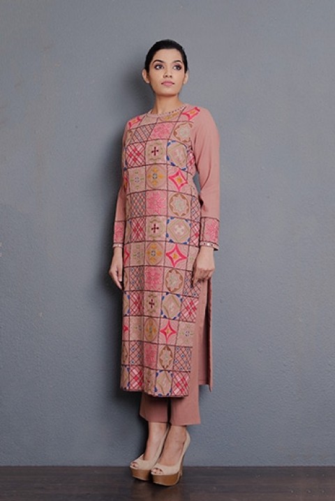 Dusty Pink hand aari embroidered kurta