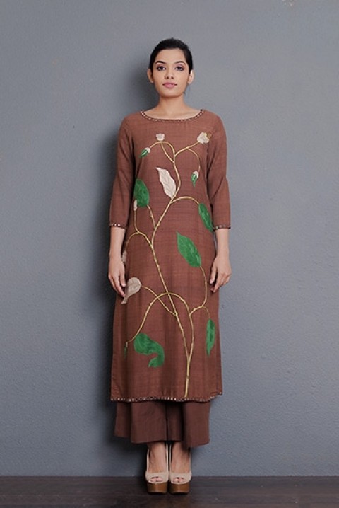 Choclate Ahimsa Matka Hand embroidered kurta