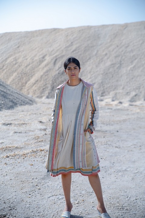 Kala cotton handwoven pleated dress