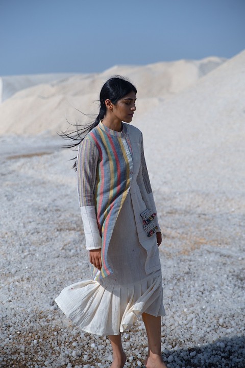 Kala cotton handwoven hemline pleated dress 