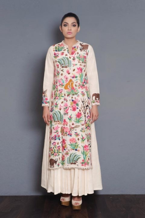 Off-white Handwoven embroidered layered dress
