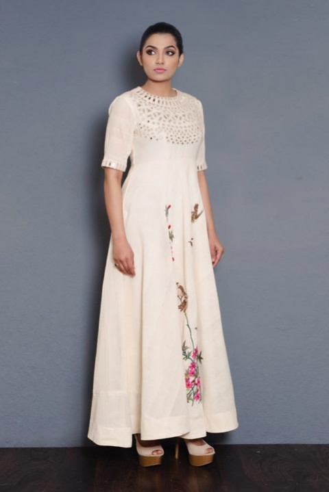 Off-white Handwoven mirror and hand embroidered dress