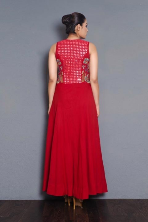 Red Handwoven embroidered floor length dress