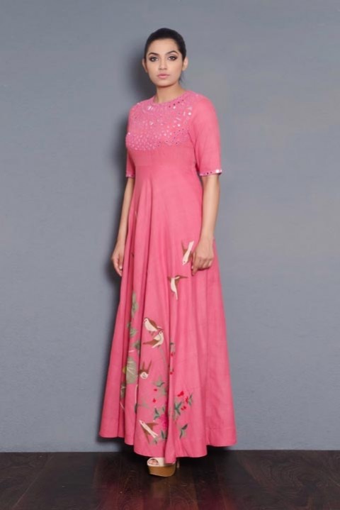 Pink Handwoven mirror and hand embroidered dress