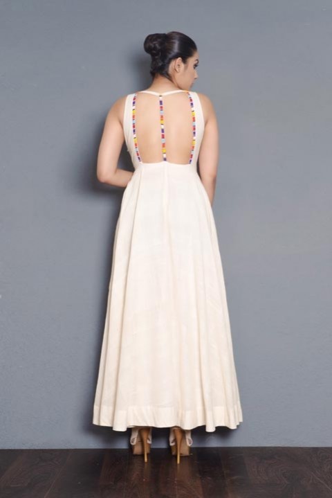 Off-white Handwoven Hand embroidered Backless dress
