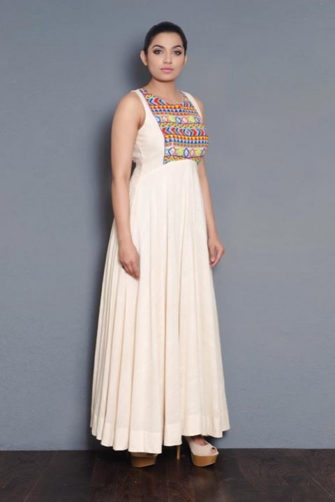 Off-white Handwoven Hand embroidered Backless dress