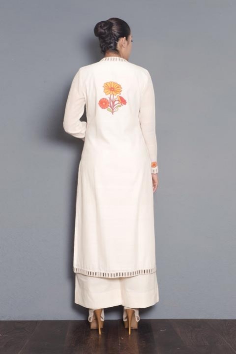 Off-white handwoven full embroidered kurta