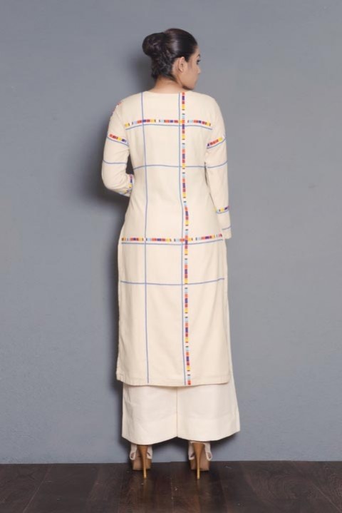 Ivory handwoven bead embroidered kurta