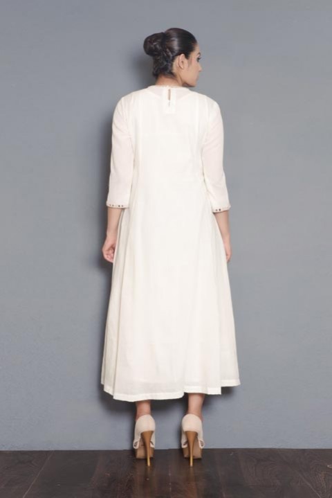 Off-white handwoven gathered dress