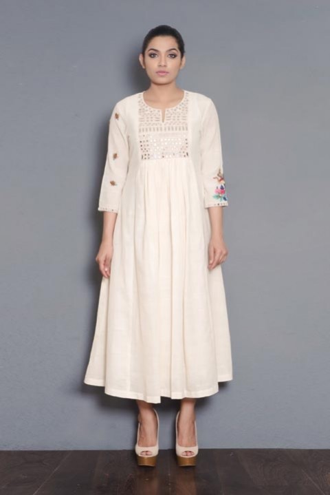 Off-white handwoven gathered dress