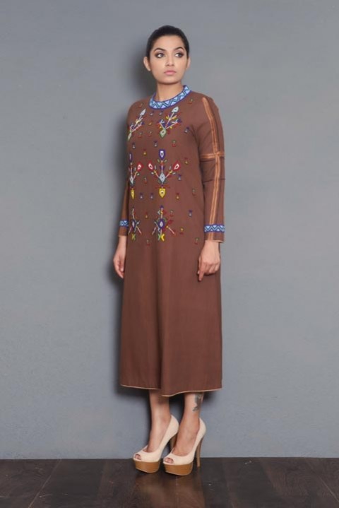 Brown handwoven bead embroidered kurta