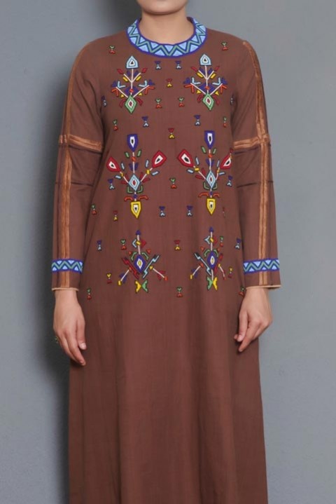 Brown handwoven bead embroidered kurta