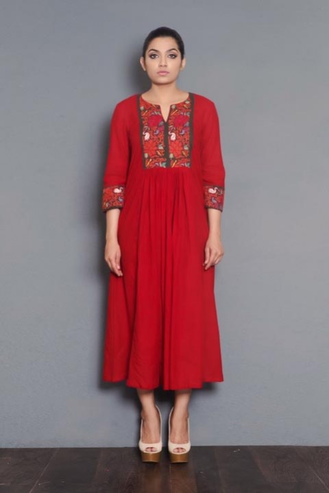 Red cotton gathered dress