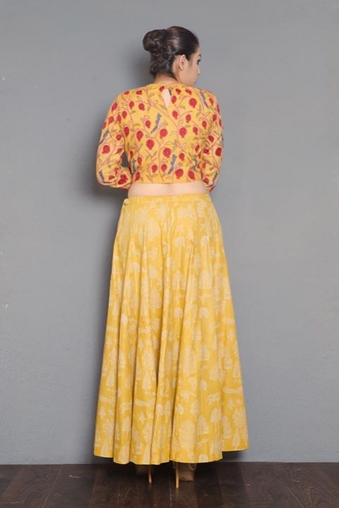 Yellow ahinsha silk hand embroidered crop top