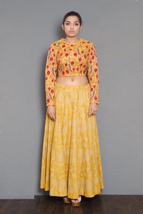 Yellow Handwoven block printed skirt