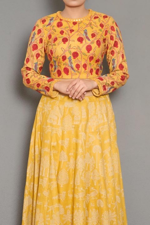 Yellow ahinsha silk hand embroidered crop top