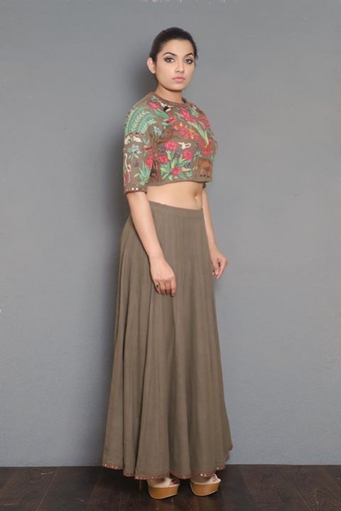 Brown Handwoven hand embroidered top