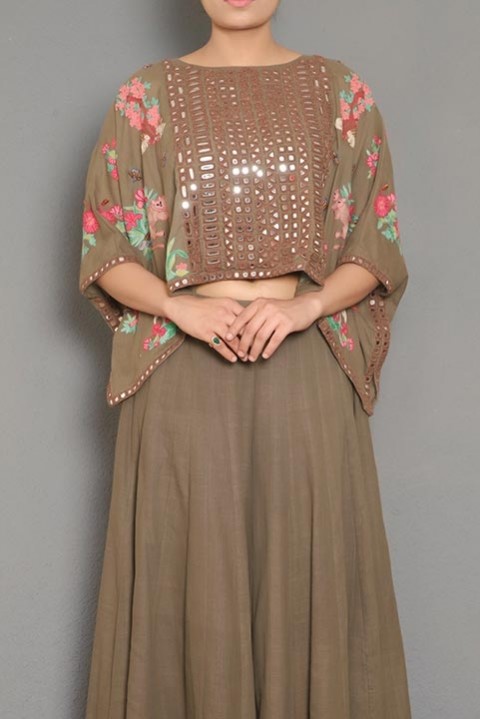 Brown Handwoven embroidered poncho