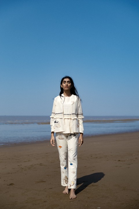 Off-white Handwoven fully hand embroidered pant