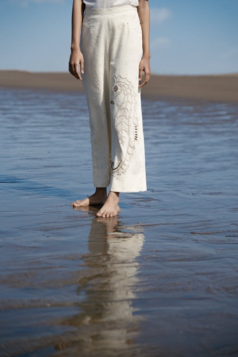 Offwhite embroidered straight pants