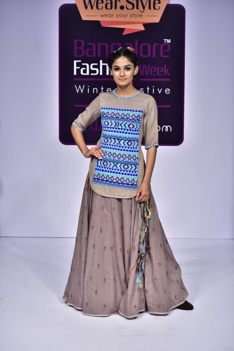 Grey Hand Embroidered top with Embroidered butti Skirt