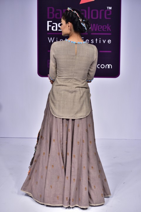 Grey Hand Embroidered top with Embroidered butti Skirt