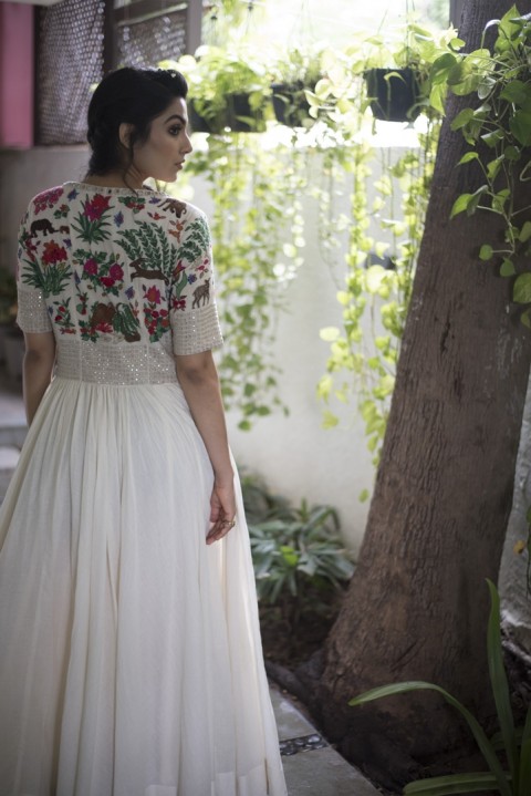 Off-white Handwoven hand embroidered dress