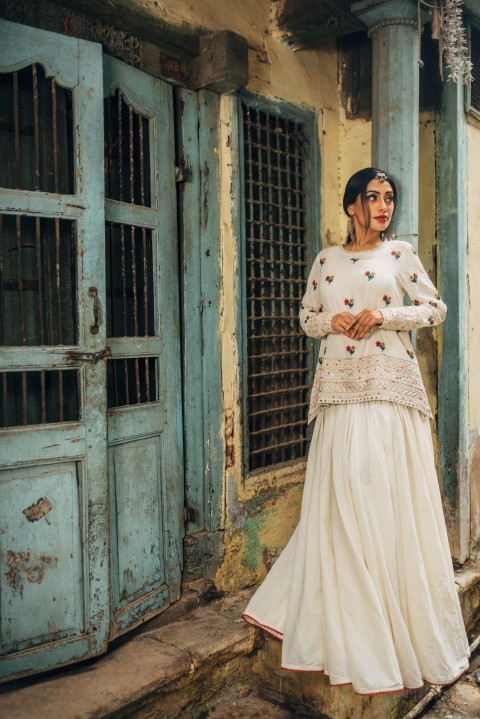 Offwhite khadi slip dress with mirror