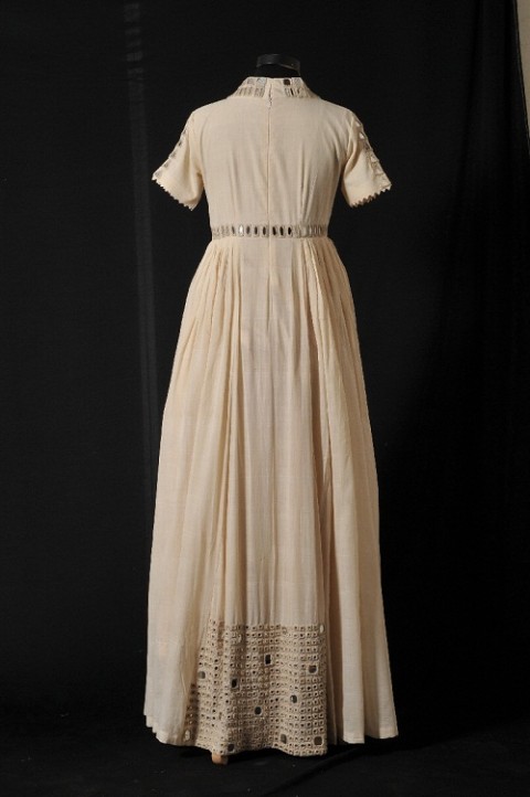 Pearl white Full Length Dress with Pleats
