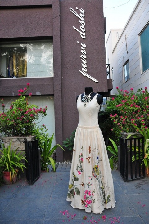 Pearl White Full Length Slip Dress with Box Pleated Skirt