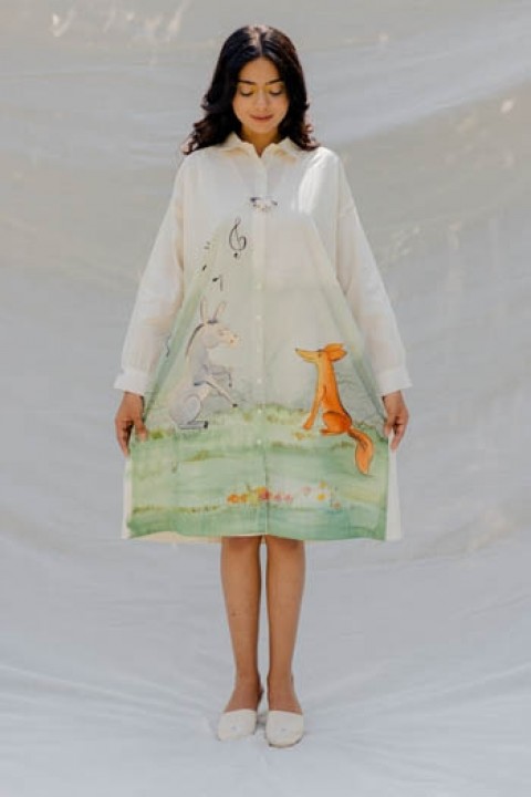 The musical donkey hand-painted drop shoulder shirt dress