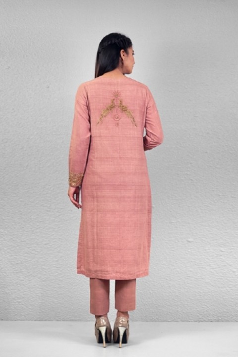 Dusty pink handwoven hand embroidered tunic