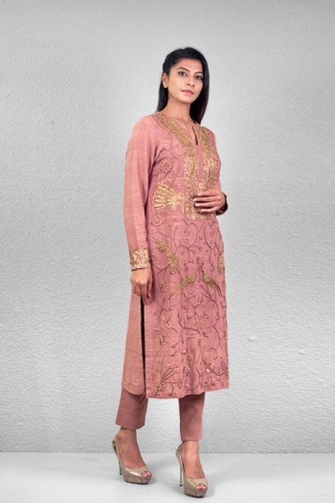 Dusty pink handwoven hand embroidered tunic