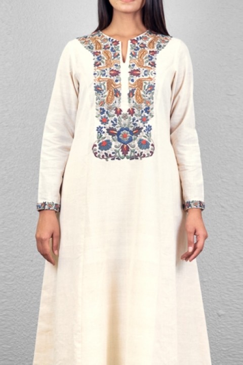 Off-white handwoven hand embroidered princess kali tunic