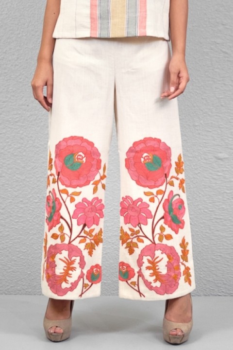 Offwhite handwoven rose hand embroidered bottom 